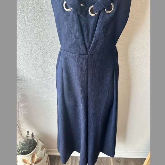 Beulah Womens S Navy‎ Blue Sleeveless Wide Leg Jumpsuit Cutout Cocktail Formal - Picture 5 of 10